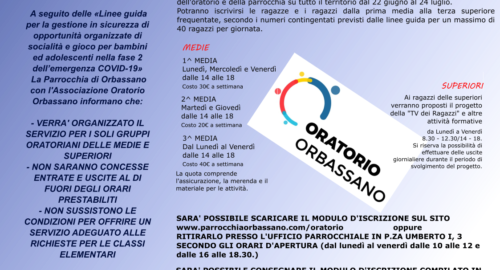 Si APRONO LE ISCRIZIONI per i “Gruppi Oratoriani Estivi 2020” per i ragazzi di medie e superiori