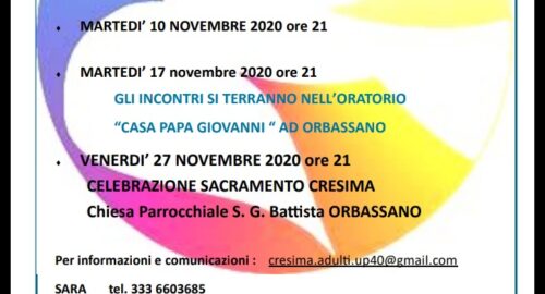 CRESIME ADULTI 2020: calendario incontri di preparazione