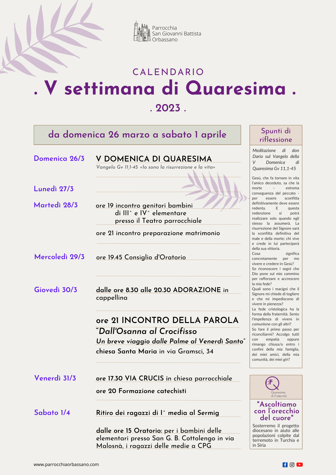 Calendario V Settimana Di Quaresima 2023 Parrocchia San Giovanni Battista