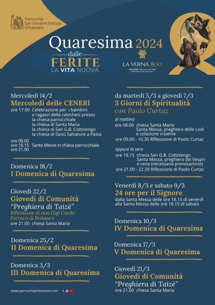 Calendario Quaresima 2024 Parrocchia San Giovanni Battista Orbassano
