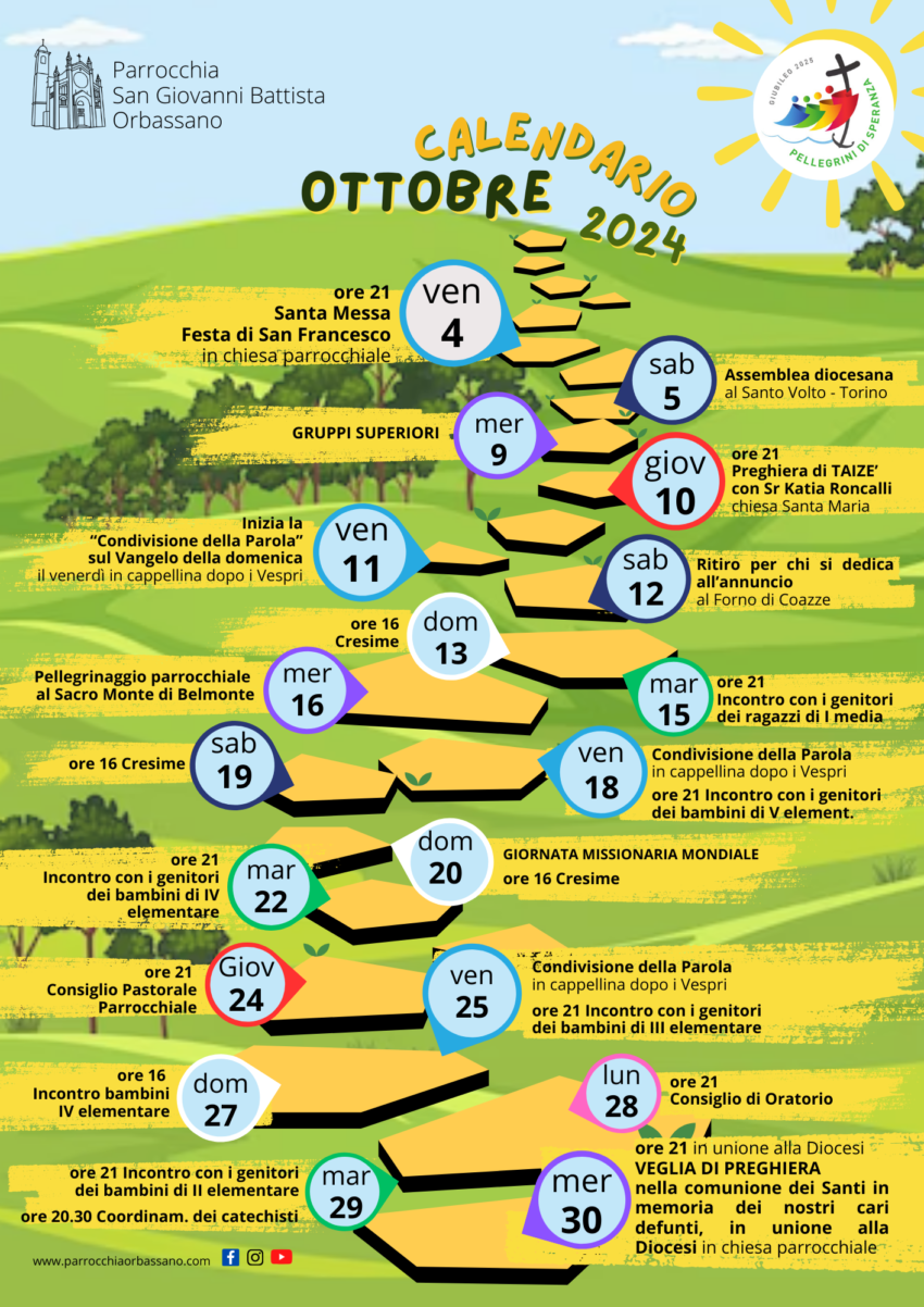 Calendario Ottobre 2024 Parrocchia San Giovanni Battista Orbassano