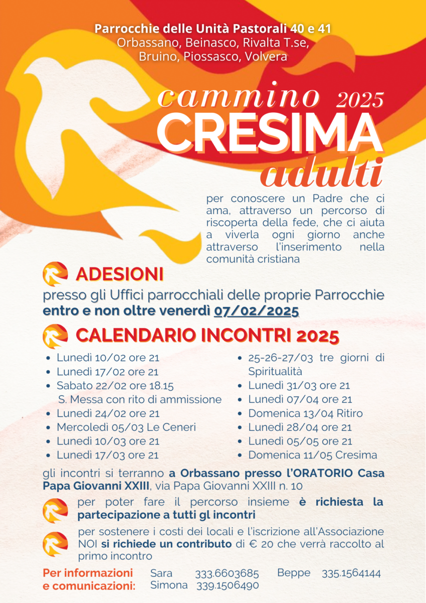 Cresima adulti 2025 Parrocchia San Giovanni Battista Orbassano