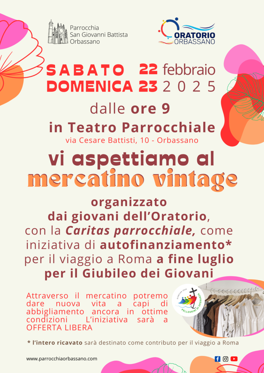 Mercatino abiti vintage 22 e 23 febbraio 2025 Parrocchia San Giovanni Battista Orbassano