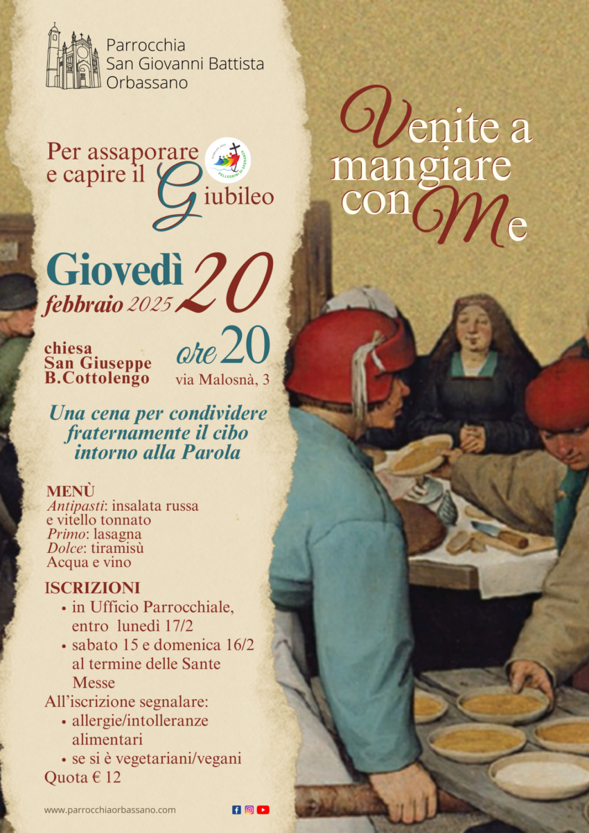 Venite a mangiare con me 20 febbraio 2025 Parrocchia San Giovanni Battista Orbassano