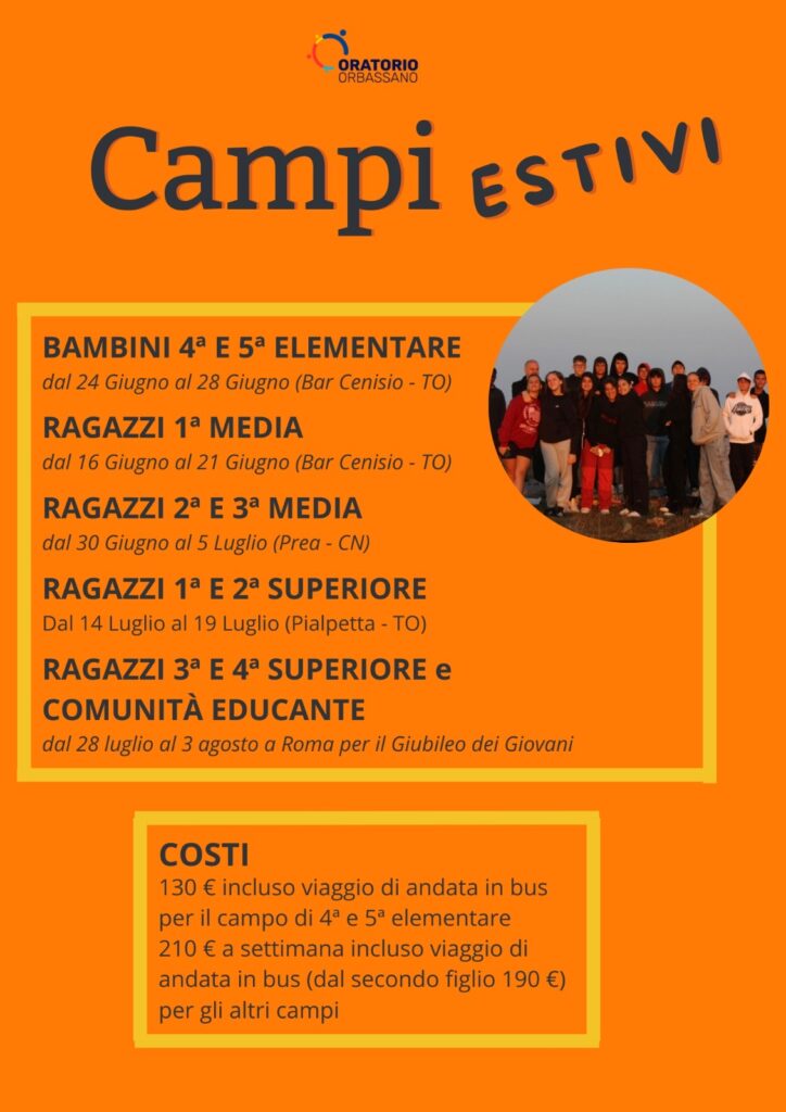 Campi Estivi 2025 Oratorio Orbassano Parrocchia San Giovanni Battista