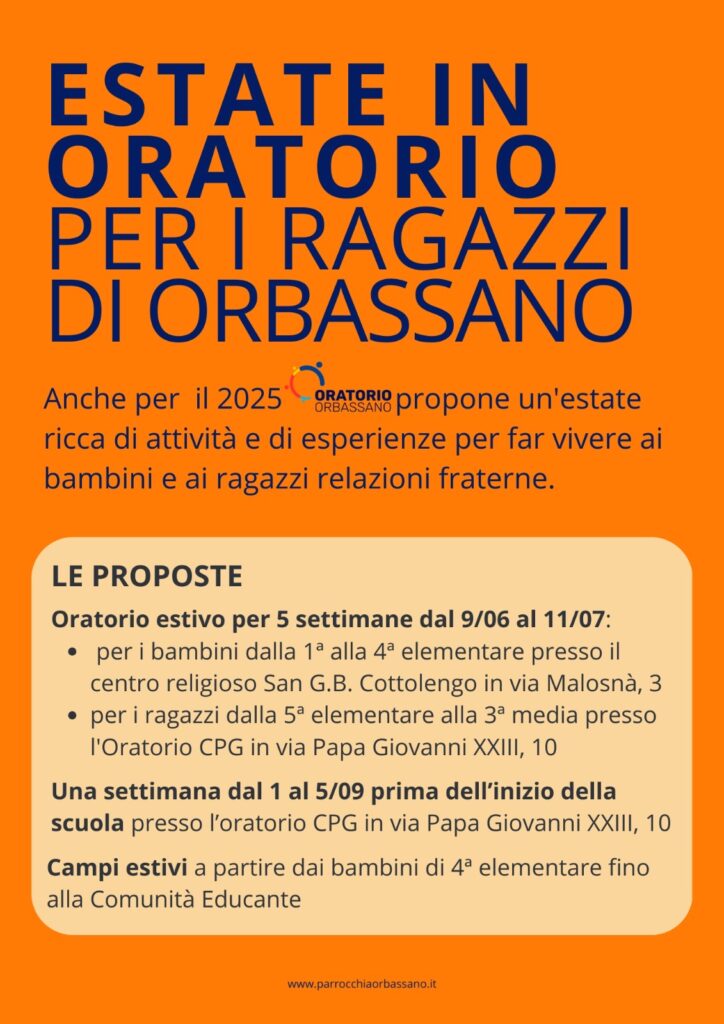 Estate in Oratorio 2025 per i ragazzi di Orbassano